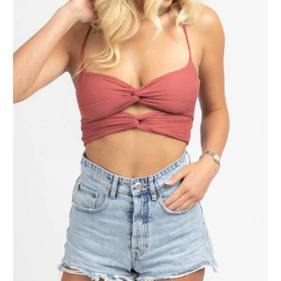 NEW ENDLESS BLU. twisted tie back crop top in terracotta - Picture 3 of 5